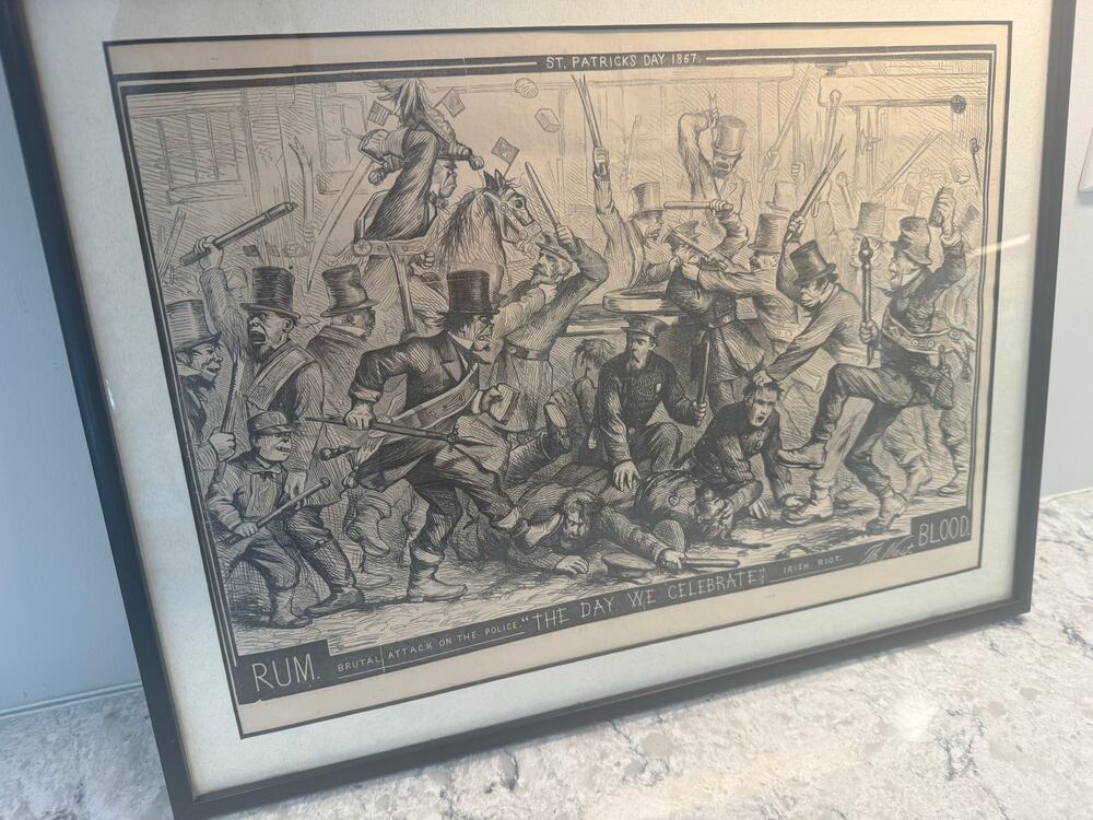 Framed Artwork Titled St. Patrick's Day 1867 The day we celebrate Thomas Nast JL